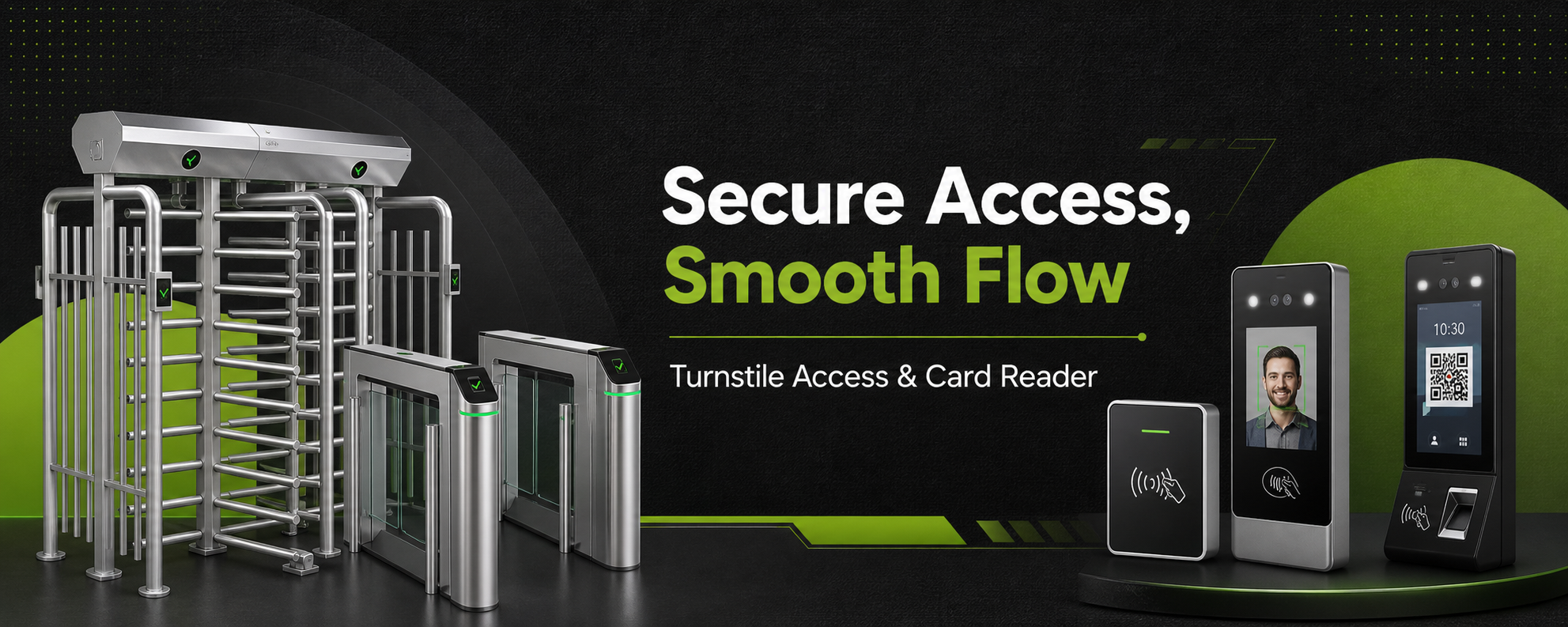Secure access turnstile, speed gate and card reader systems