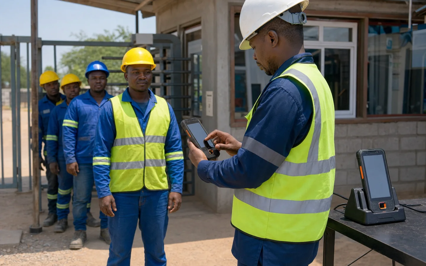 Advanced rugged mobile time-attendance terminal at a worksite