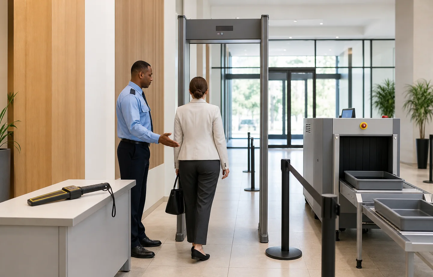 Walk-through and handheld metal detector security inspection checkpoint