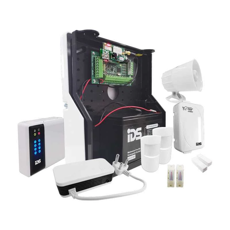 IDS 806 series intruder alarm kit with panel, keypad, siren, sensors and backup battery